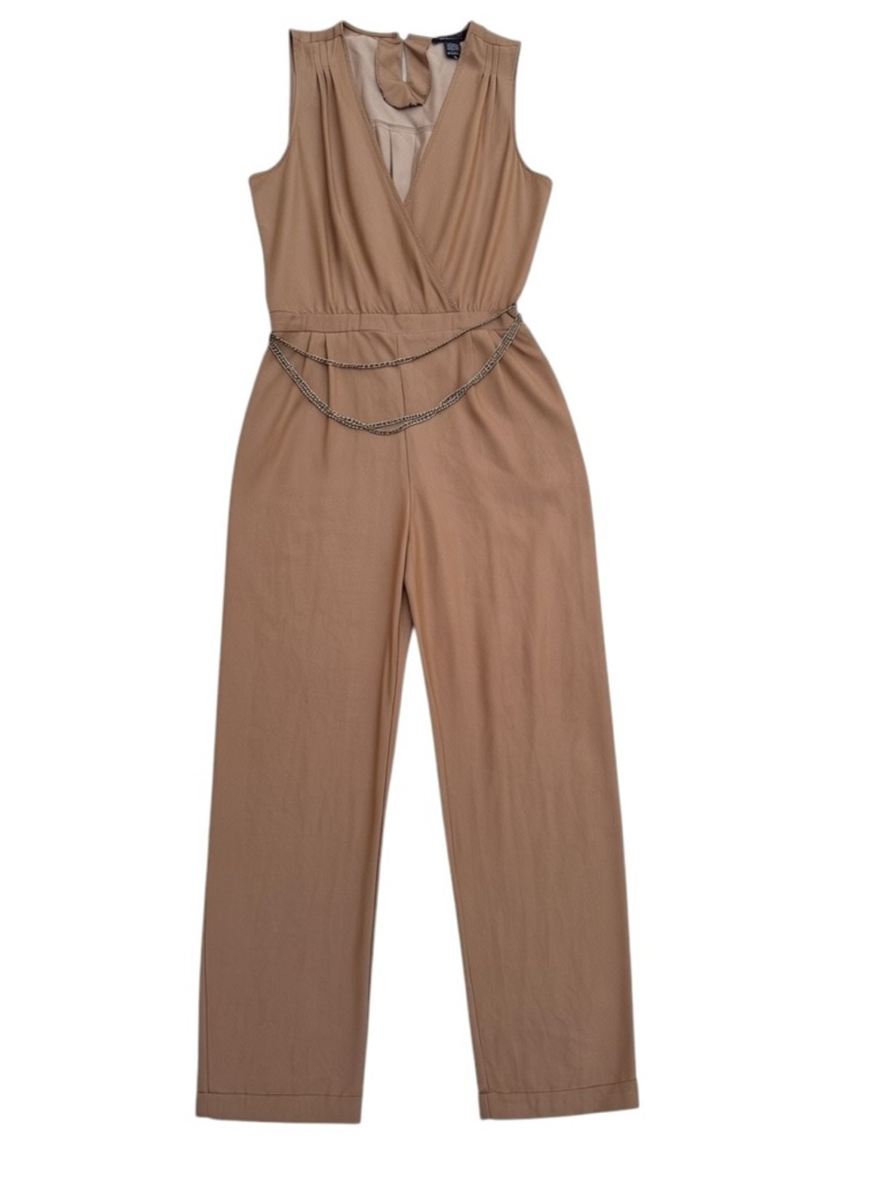 Robert Louis Sleeveless Taupe Jumpsuit with Chain Accent